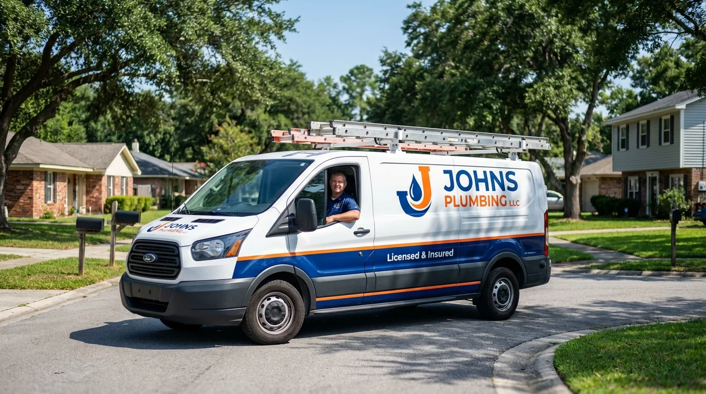Johns Plumbing LLC service van in Siloam Springs, AR