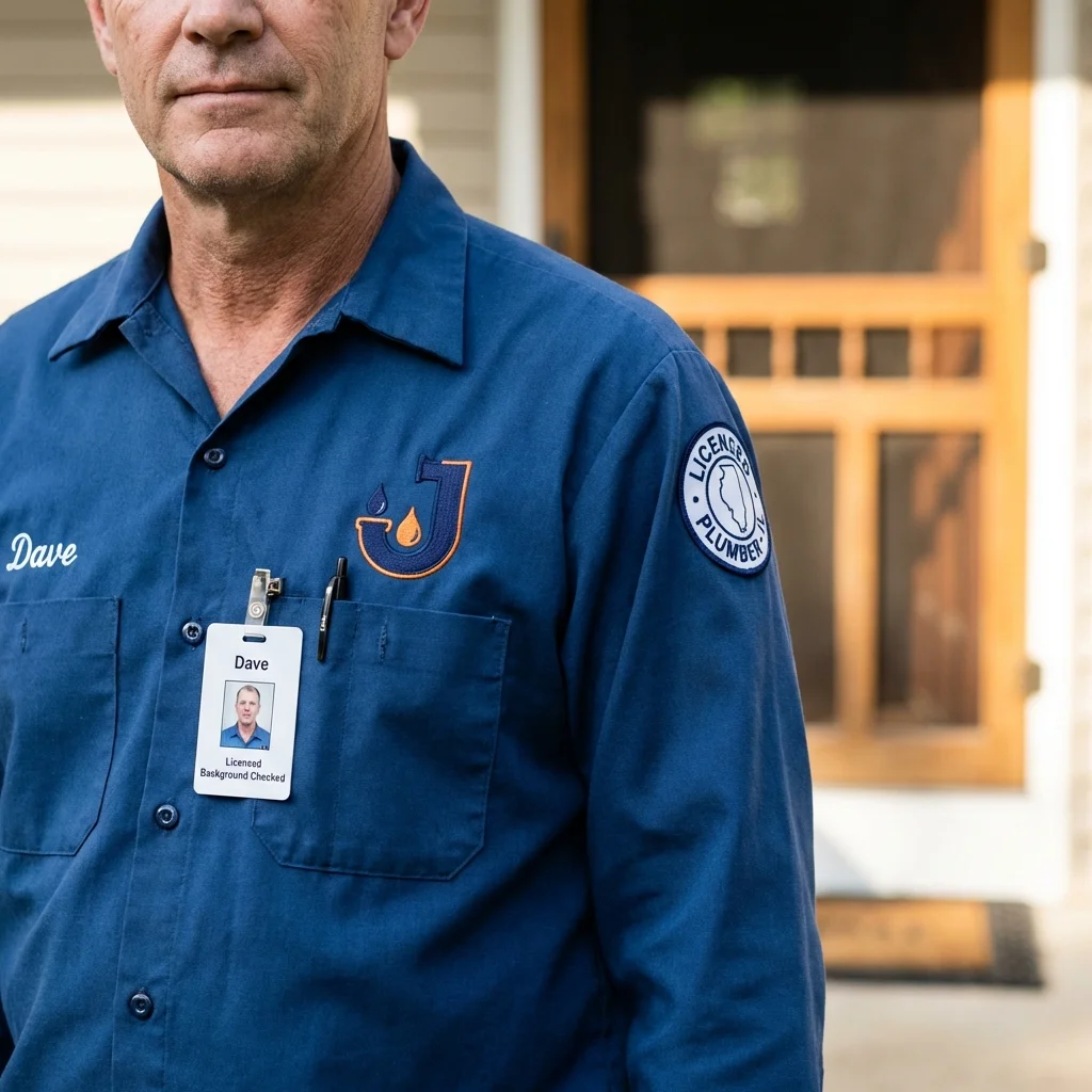 Licensed plumber showing ID badge in Siloam Springs, AR